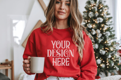 Christmas Gildan 18000 Red Crewneck Sweatshirt Mockup Product Image 1