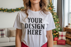 Bella Canvas 3001 White Christmas Shirt Mockup, Trandy Product Image 1