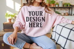 Light Pink Gildan 18000 Crewnwck Sweatshirt Mockup, gildan Product Image 1