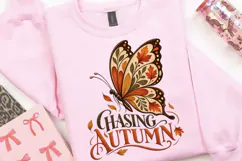 Chasing Autumn Butterfly PNG, Vintage Fall Leaves Nature Product Image 3