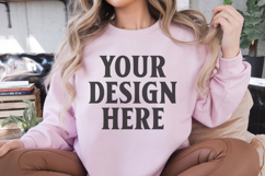 Gildan 18000 Light Pink Mockup , Crewneck Sweatshirt Boho Product Image 1