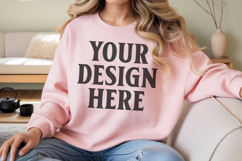 Light Pink Gildan 18000 Crewnwck Sweatshirt Mockup, gildan Product Image 1