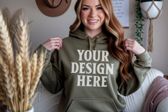 Military Green Gildan 18500 Hoodie Mockup, G18000 Hoodie Mod Product Image 1