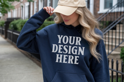 Navy Gildan 18500 Hoodie Sweatshirt Mockup, 185 mock-up Product Image 1