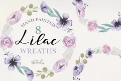 Lilac Wreaths Watercolor 8 Flowers Leaves Purple Berries Product Image 1