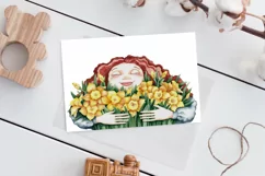 Mother day card Girl Watercolor clipart Sublimation Daffodil Product Image 3