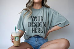 Comfort Colors 1717 Sage T-shirt Mockups, Real Model Product Image 1