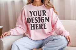 Light Pink Gildan 18000 Crewnwck Sweatshirt Mockup, gildan Product Image 1