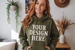 Military Green Gildan 18500 Hoodie Mockup, G18000 Hoodie Mod Product Image 1