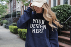 Navy Gildan 18500 Hoodie Sweatshirt Mockup, 185 mock-up Product Image 1
