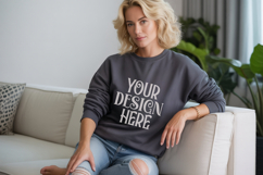 Dark Heather Gildan 18000 Sweatshirt Mockup,G18000 Crewneck Product Image 1