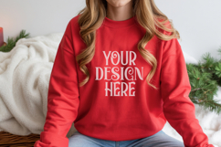 Christmas Gildan 18000 Red Crewneck Sweatshirt Mockup Product Image 1