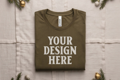 Christmas Bella Canvas 3001 Heather Olive Folded Tshirt Moc Product Image 1