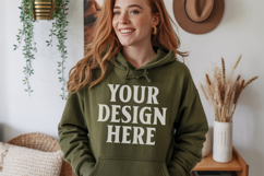 Military Green Gildan 18500 Hoodie Mockup, G18000 Hoodie Mod Product Image 1