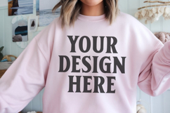 Gildan 18000 Light Pink Mockup , Crewneck Sweatshirt Boho Product Image 1