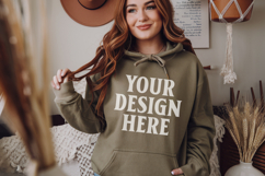 Military Green Gildan 18500 Hoodie Mockup, G18000 Hoodie Mod Product Image 1