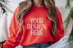 Christmas Gildan 18000 Red Crewneck Sweatshirt Mockup Product Image 1