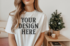 Bella Canvas 3001 White Christmas Shirt Mockup, Trandy Product Image 1