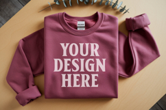 Scarlet Red Gildan 18000 Folded Flat Lay Mockups Product Image 1