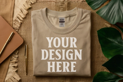 Sand Gildan 5000 Flat Lay Tshirt Mockup, G5000 mockups Product Image 1