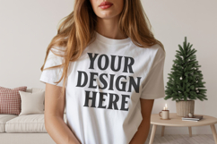 Bella Canvas 3001 White Christmas Shirt Mockup, Trandy Product Image 1