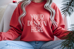 Christmas Gildan 18000 Red Crewneck Sweatshirt Mockup Product Image 1