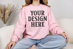 Light Pink Gildan 18000 Crewnwck Sweatshirt Mockup, gildan Product Image 1