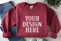 Scarlet Red Gildan 18000 Folded Flat Lay Mockups Product Image 1