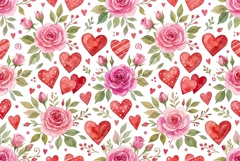 Romantic watercolor hearts and flowers pattern Product Image 1