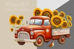 Red truck, Sunflowers clipart, Cartoon clipart Product Image 2