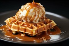 Decadent waffle with ice cream and caramel drizzle Product Image 1
