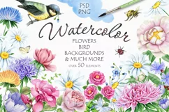 30%OFF! Watercolor Flowers and Bird Product Image 1