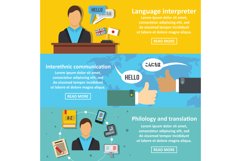 Interpreter banner horizontal set, flat style Product Image 1