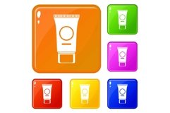 Cosmetic cream tube icons set vector color Product Image 1