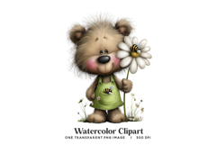 Bear With Daisy Watercolor Clipart Product Image 1