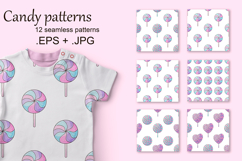 Candies. Cute pattern with sweets. Round purple lollipops Product Image 1