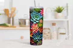 3D Embroidered Succulents 20 oz Skinny Tumbler Sublimation Product Image 3