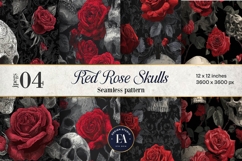 Red Rose Skull Pattern, Gothic Floral Skull Digital Paper Product Image 1
