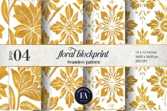 Gold Retro Floral Block Print | Geometric Floral Pattern Product Image 1