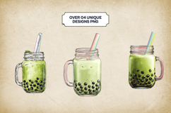 Matcha Boba Bubble Tea Clipart Bundle 4 PNG Product Image 3