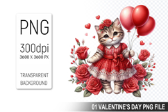 Cute Cat Sublimation, Valentine&#039;s Digital Clipart PNG Product Image 1