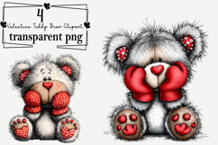 Valentine Teddy Bear Clipart Watercolor PNG Product Image 1