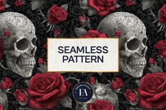 Red Rose Skull Pattern, Gothic Floral Skull Digital Paper Product Image 3
