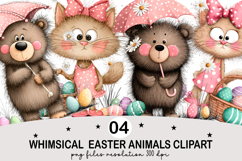 Whimsical Easter Animals Clipart Watercolor png Product Image 1