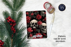 Red Rose Skull Pattern, Gothic Floral Skull Digital Paper Product Image 4