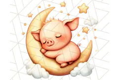 Sleeping Baby Animals PNG, Moon and Stars Nursery Clipart Product Image 4