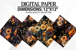 Halloween Flowers Digital Paper - Halloween Background Product Image 1