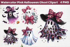 Watercolor Pink Halloween Ghost Clipart PNG Product Image 1