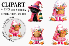 Whimsical Cute Halloween Clipart Watercolor PNG Product Image 1