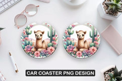 Alpaca Flowers Car Coaster Sublimation |Animal Coaster PNG Product Image 1